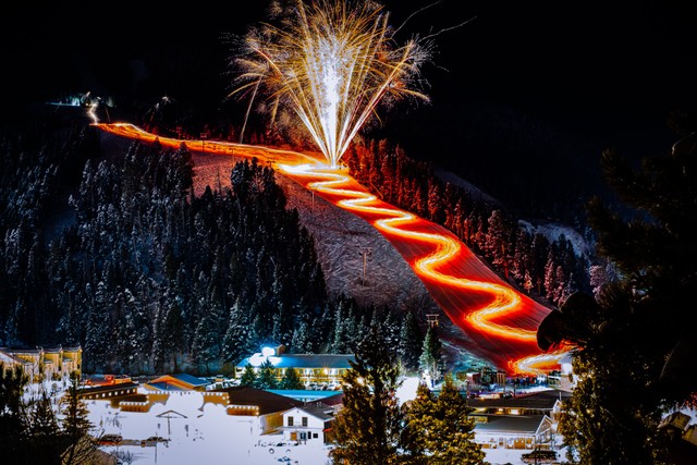 Slopes of Red River Ski Area at night